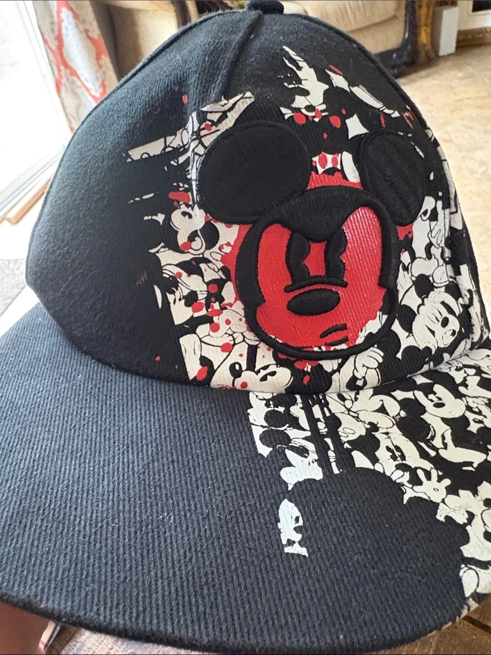 Kids Embroidered Youth 54-57cm Black & Red Mickey Print Baseball Cap